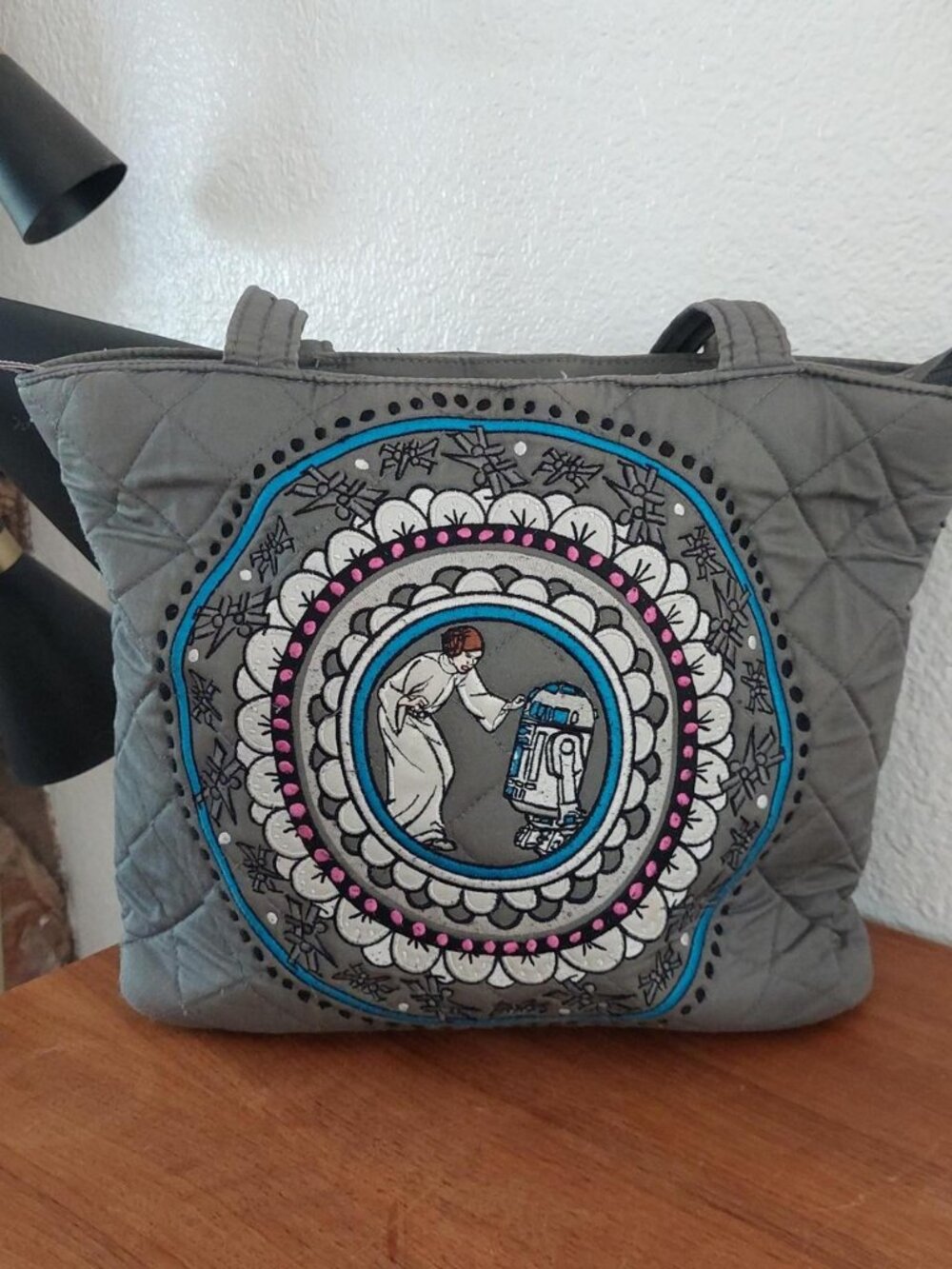 Vera Bradley Star Wars Far Far Away Small Vera Tote Bag, Gray Quilted Cotton Pri